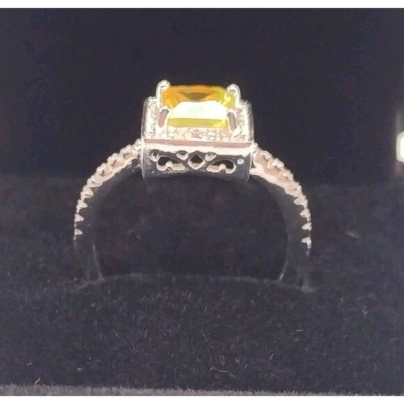 Citrine CZ October Birthstone Sterling Silver Overlay Ring Size 7 with Box Gift - Picture 5 of 7